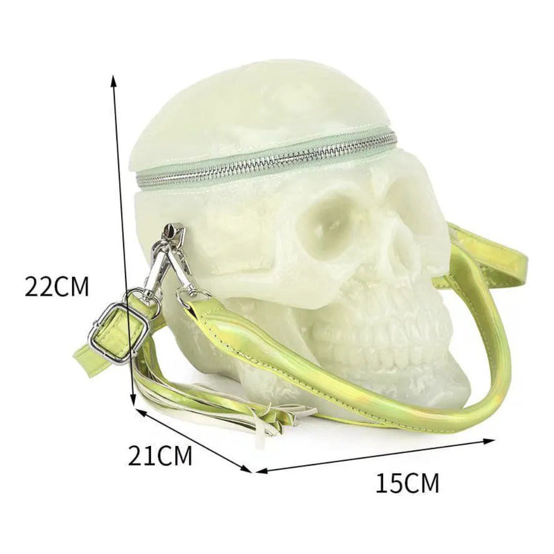 Bolsa 3d Disñeo Calavera Neon Brilla En La Obscuridad Neón 3d Metal Verde Claro