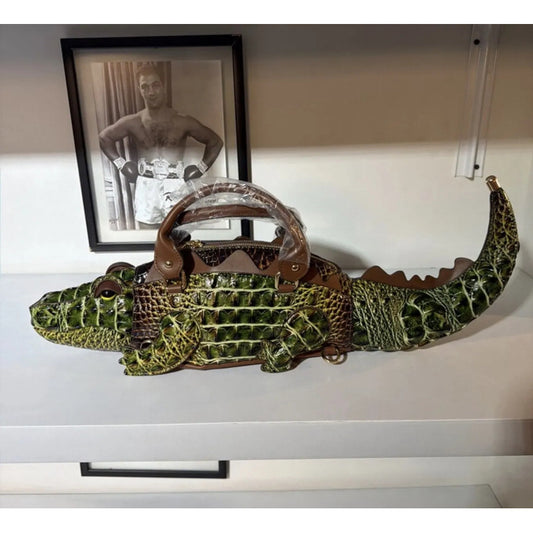 Bolsa Mochila Con Forma De Caimán Cocodrilo Verde Musgo Cocodrilo Dorado