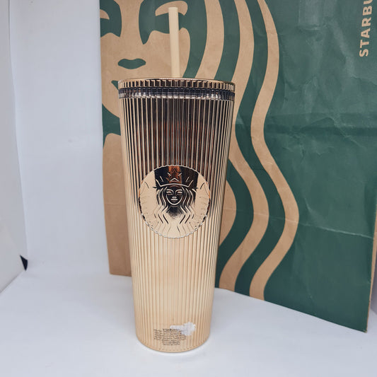 Vaso Starbucks Winter Dorado De Acrílico Con Tapa Y Sorbete Dorado Oscuro