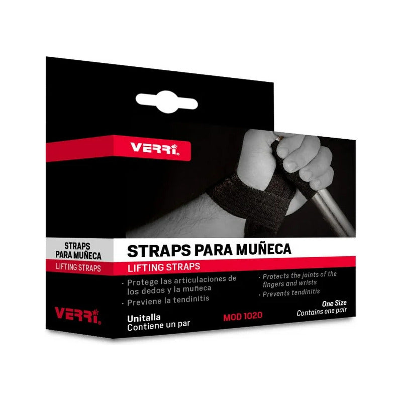 Lifting Straps Verri Modelo 1020 Negro Para Gym Y Levantamiento De Pesas