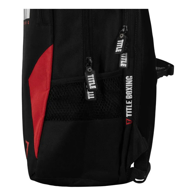 Mochila Title Para Equipo De Boxeo Palomares Genuino Fpx Negro Con Rojo Bicolor / Bloques De Color