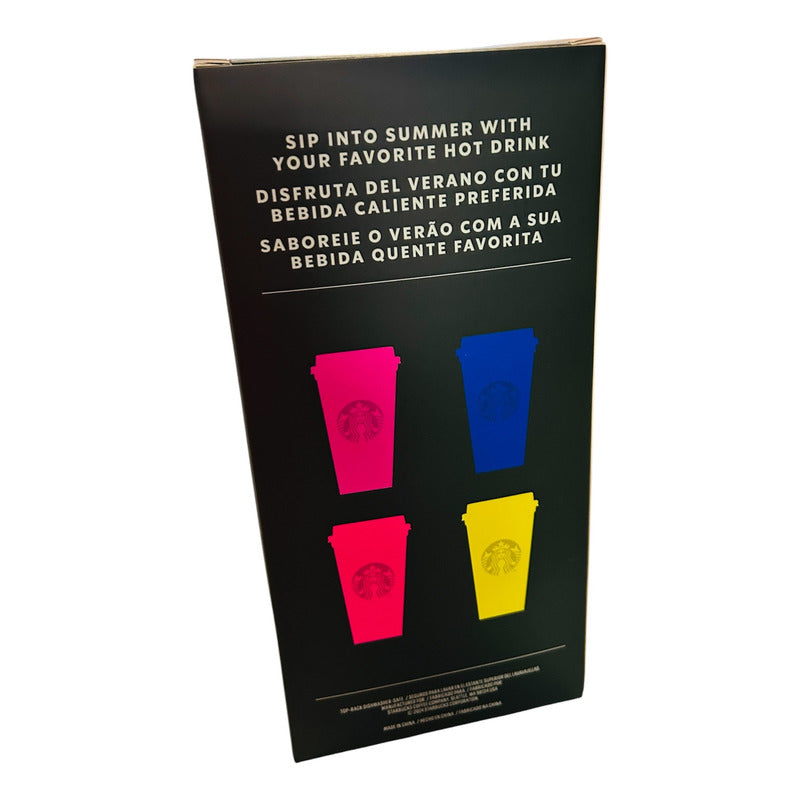 Kit Starbucks Vasos Reusables 473 Ml Con Tapa Neón Multicolor