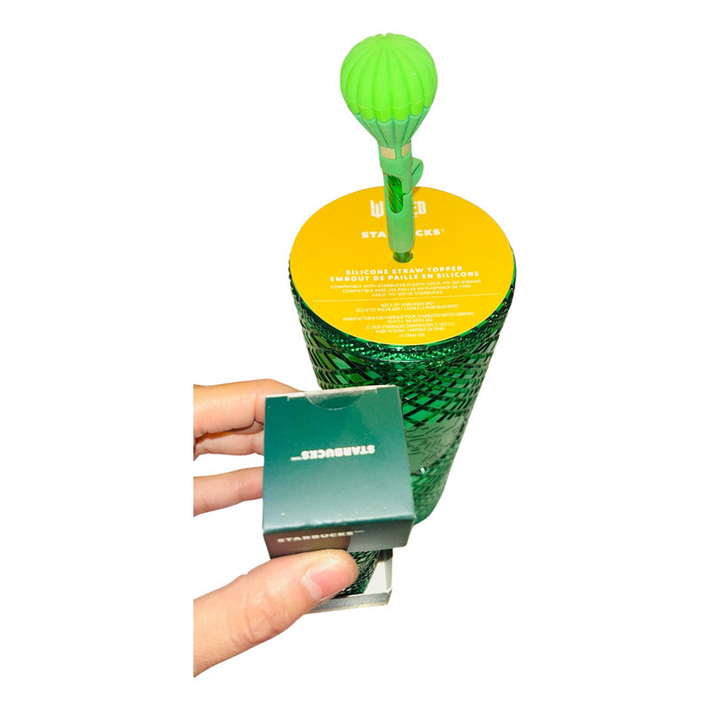 Vaso Starbucks Wicked Con Straw Topper Y Llavero Nuevos Verde Oscuro
