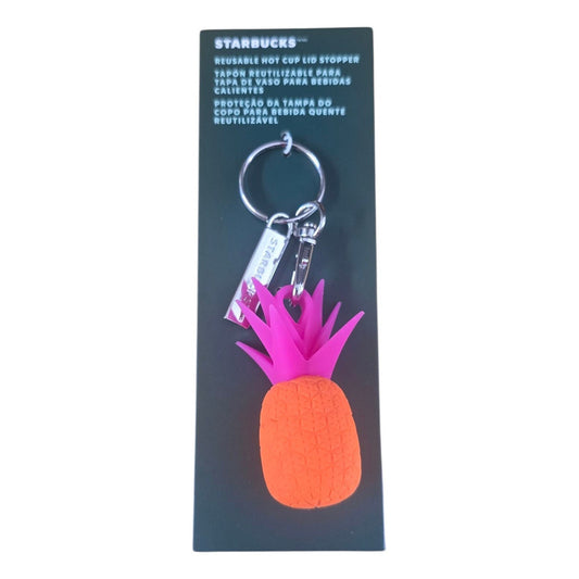 Llavero Stopper Starbucks Piña Tapón Para Vaso Color Rosa Naranja