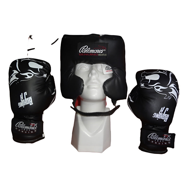 Guantes De Box Y Careta Infantil Lobo 6 Oz Palomares Fpx 6 Oz Negro