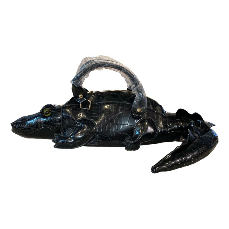 Bolso Con Forma De Cocodrilo Negro Negro Cocodrilo Metal