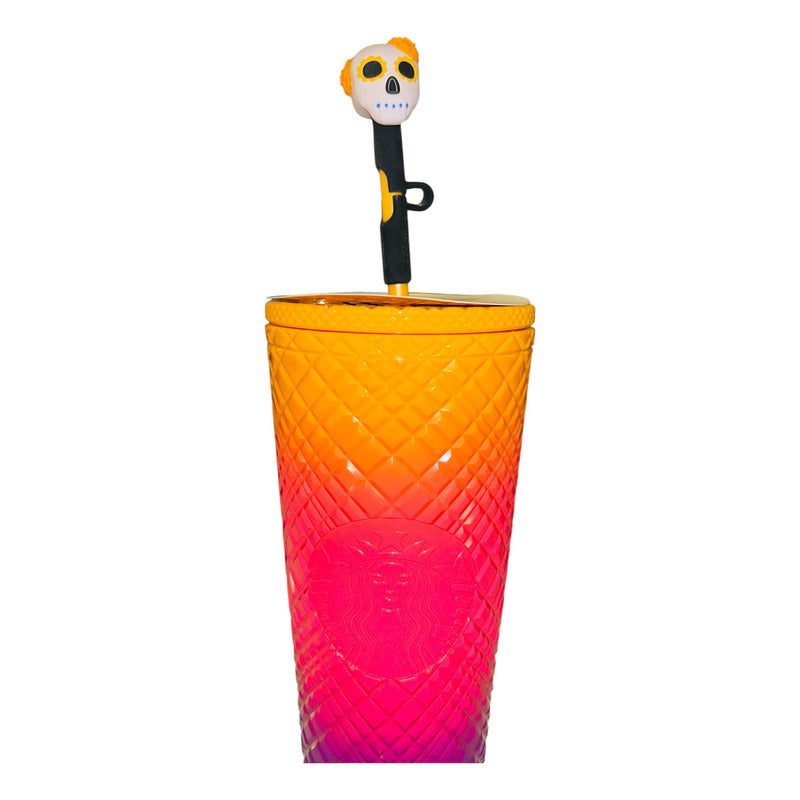 Vaso Starbucks Día De Muertos Con Straw Stopper Nuevo Naranja