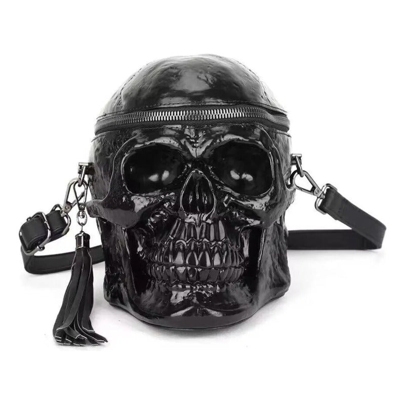 Bolsa Skull Calavera 3d Diseño Negro Brilloso Negro Lisa Metal