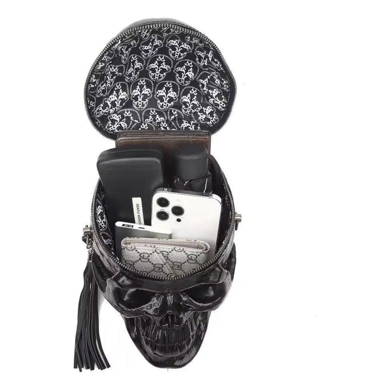 Bolsa Skull Calavera 3d Diseño Negro Brilloso Negro Lisa Metal