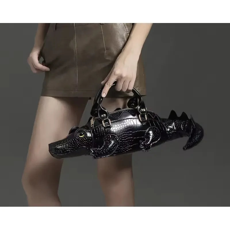 Bolso Con Forma De Cocodrilo Negro Negro Cocodrilo Metal