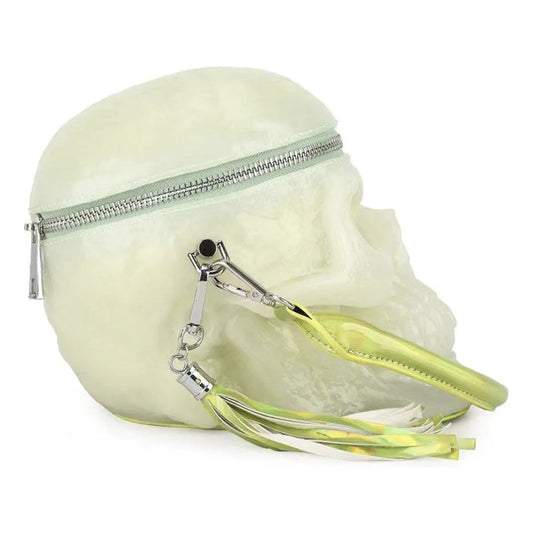Bolsa 3d Disñeo Calavera Neon Brilla En La Obscuridad Neón 3d Metal Verde Claro
