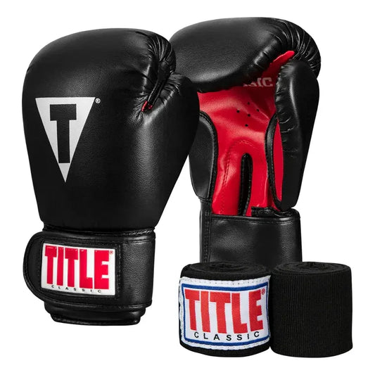 Paquete Guantes C/vendas 3 Mts  Title Boxing Palomares Fpx 16 Oz Negro