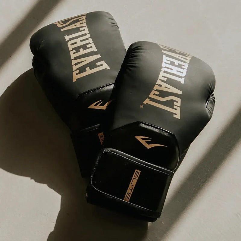 Guante Box Everlast Elite Pro Style 16 Oz Color Negro/dorado Talla 10oz