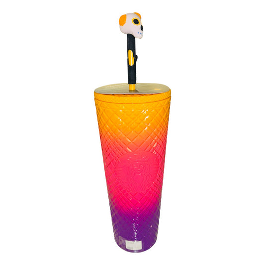 Vaso Starbucks Día De Muertos Con Straw Stopper Nuevo Naranja