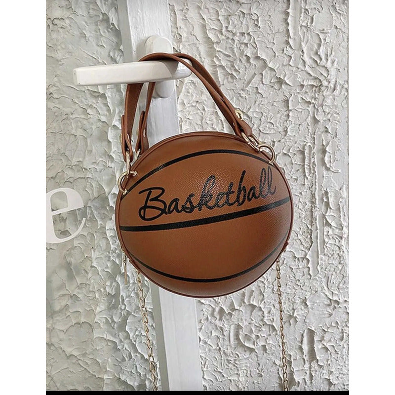 Bolsa Y Aretes Con Forma De Balón De Basquetbol Café Lisa Metal Dorado