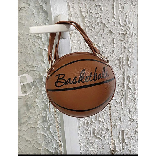 Bolsa De Mujer Con Forma De Balón De Basquetbol Café Lisa Metal Dorado