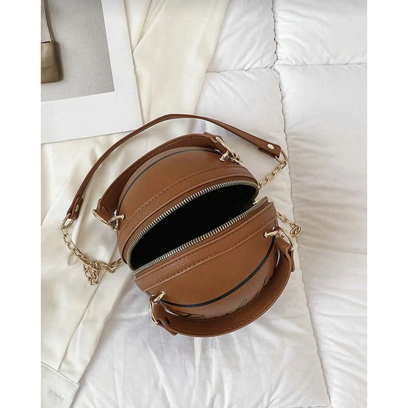 Bolsa Y Aretes Con Forma De Balón De Basquetbol Café Lisa Metal Dorado