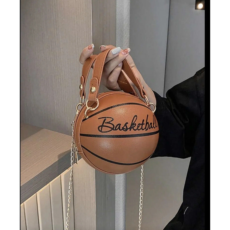 Bolsa Y Aretes Con Forma De Balón De Basquetbol Café Lisa Metal Dorado