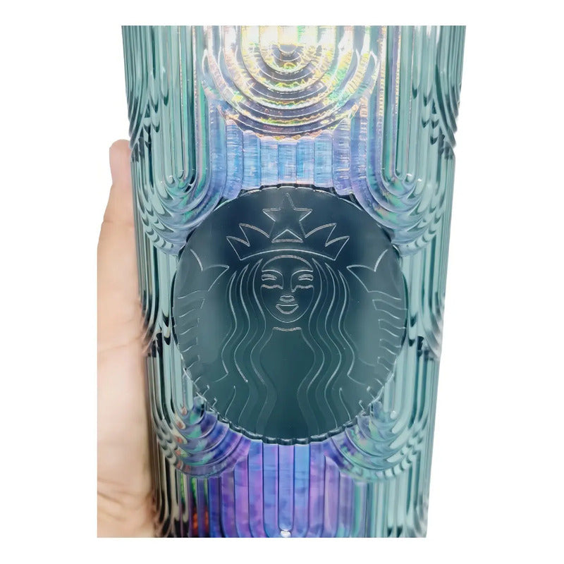 Vaso Starbucks Sirena Tornasol De Acrílico Para Bebidas Frías Con Tapa Verde Tornasol