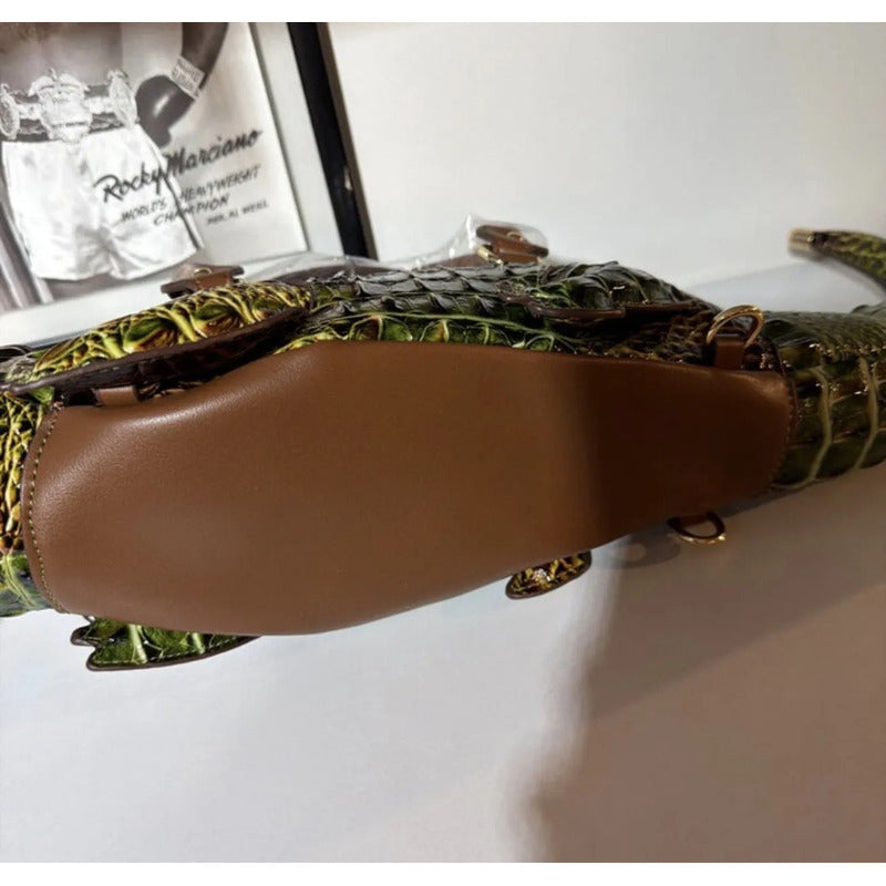 Bolsa Mochila Con Forma De Caimán Cocodrilo Verde Musgo Cocodrilo Dorado