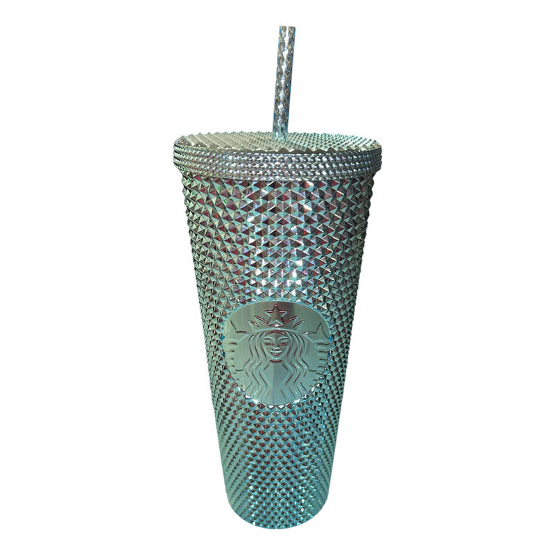Vaso Starbucks Azul Metálico Con Popote Nuevo Azul Metálico