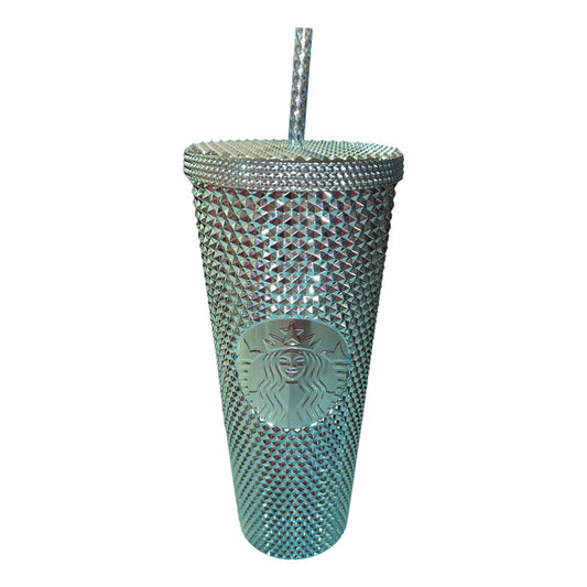 Vaso Starbucks Azul Metálico Con Popote Nuevo Azul Metálico