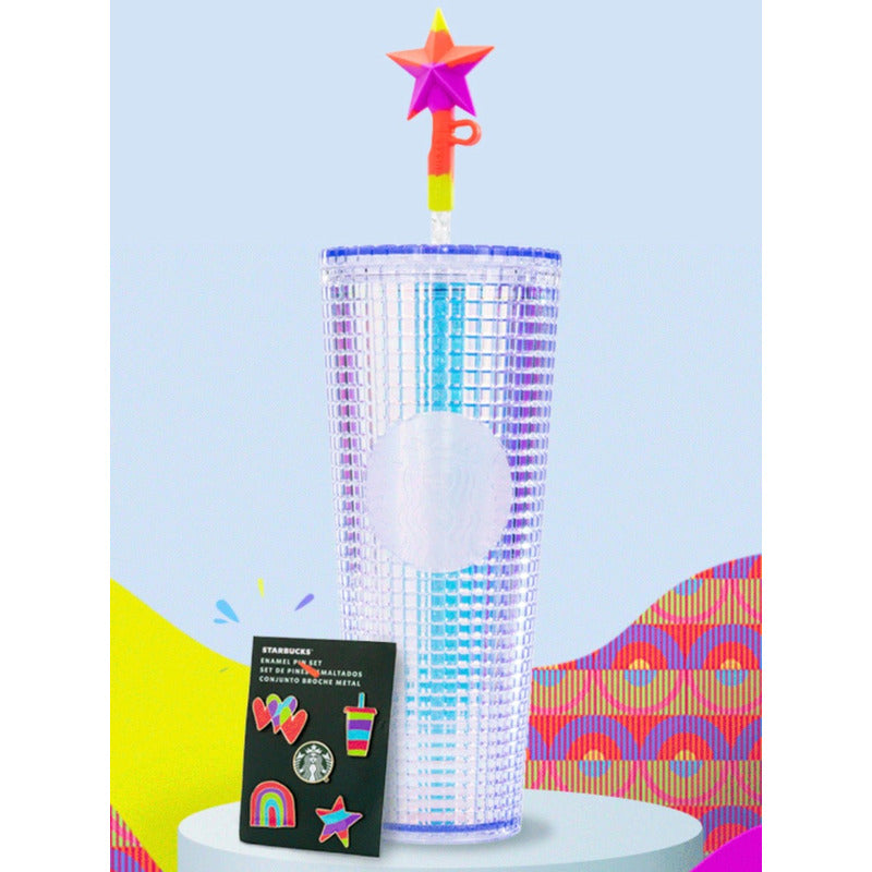 Vaso Starbucks Grid Pride Tornasol Con Estrella