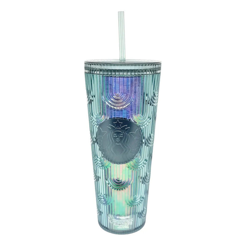 Vaso Starbucks Sirena Tornasol De Acrílico Para Bebidas Frías Con Tapa Verde Tornasol
