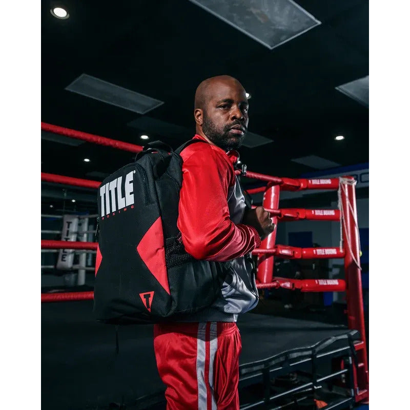 Mochila Title Para Equipo De Boxeo Palomares Genuino Fpx Negro Con Rojo Bicolor / Bloques De Color