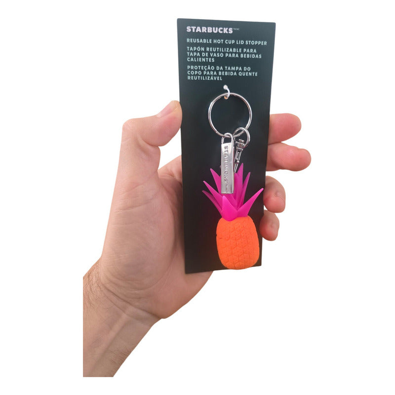 Llavero Stopper Starbucks Piña Tapón Para Vaso Color Rosa Naranja