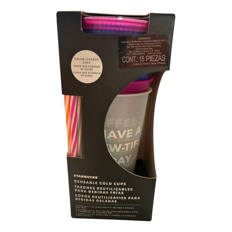 Pack Vasos Reusables Starbucks Tapa Y Popote Color Change