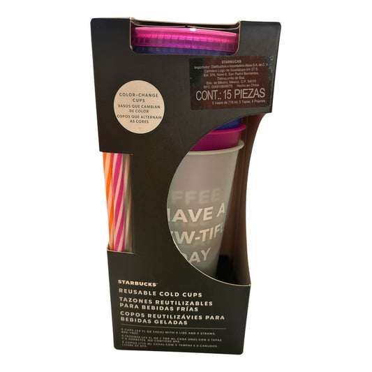 Pack Vasos Reusables Starbucks Tapa Y Popote Color Change