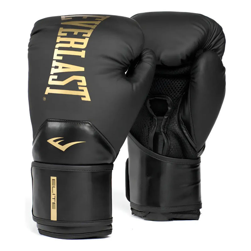 Guante Box Everlast Elite Pro Style 16 Oz Color Negro/dorado Talla 10oz