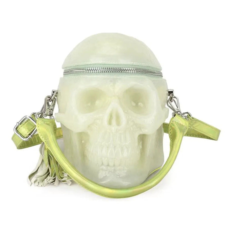 Bolsa 3d Disñeo Calavera Neon Brilla En La Obscuridad Neón 3d Metal Verde Claro