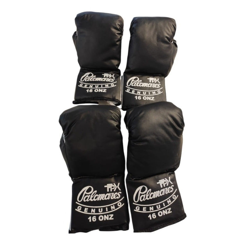 Juego De 4 Guantes De Box Vinil 16oz Palomares Genuino 16 Oz Negro