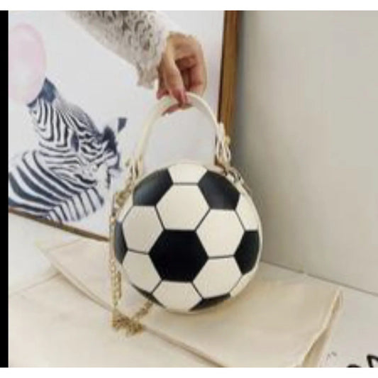 Bolsa De Mujer Con Forma De Balón De Futbol Blanco Lisa Metal Dorado