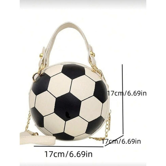 Bolsa De Mujer Con Forma De Balón De Futbol Blanco Lisa Metal Dorado