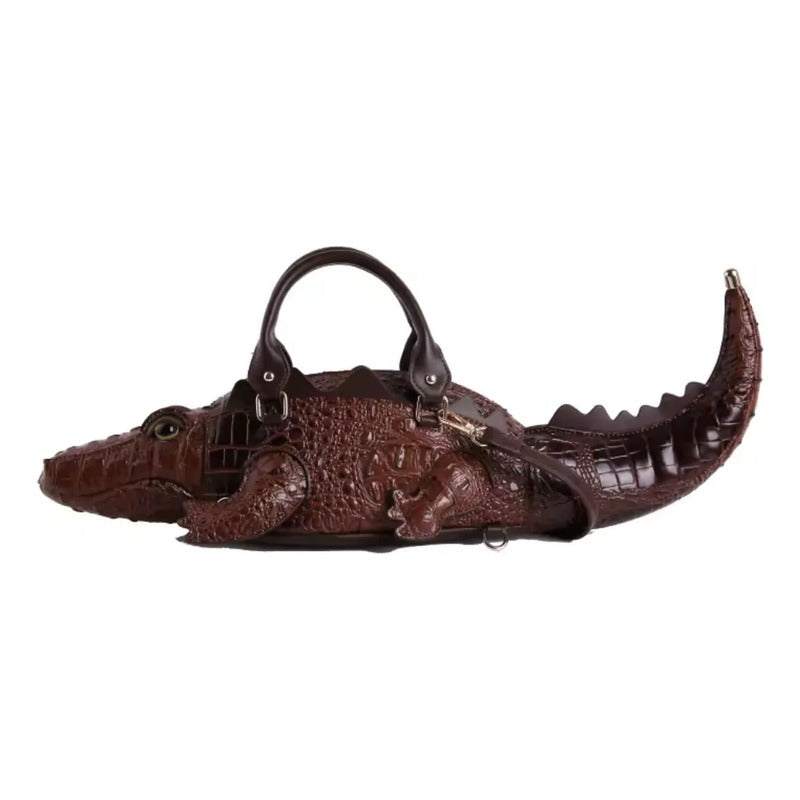 Bolso Cafe Con Forma Y Textura Cocodrilo O Caiman Chocolate Cocodrilo Dorado Café