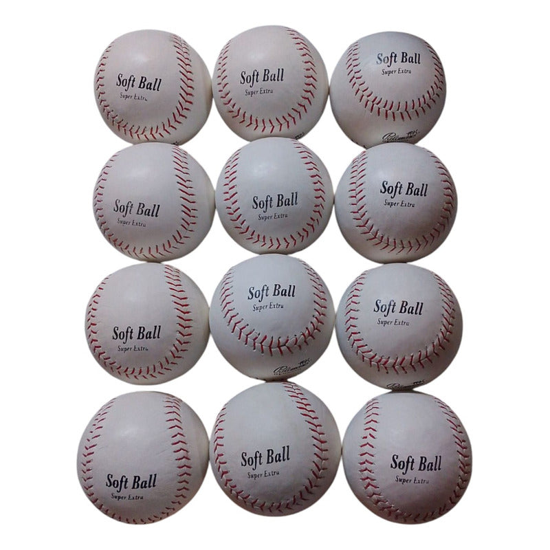Docena Pelota Softbol Blanca Costura Roja Fpx