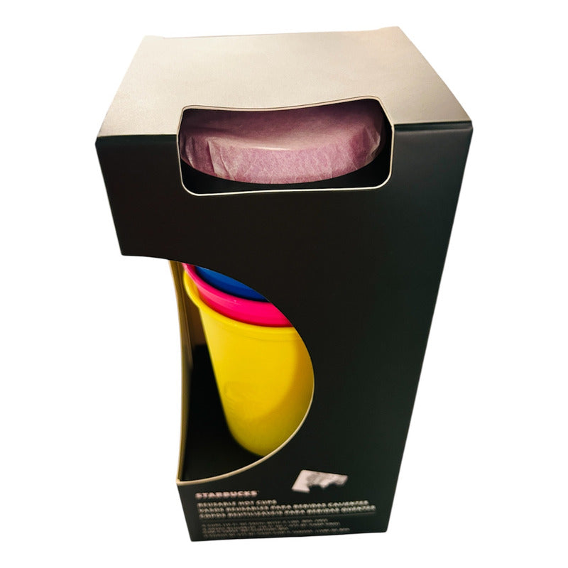 Kit Starbucks Vasos Reusables 473 Ml Con Tapa Neón Multicolor