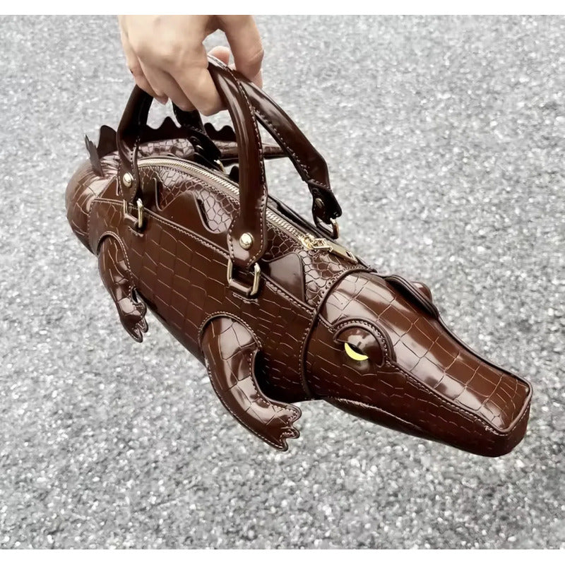 Bolso Con Forma De Cocodrilo Cafe Café Cocodrilo Matel