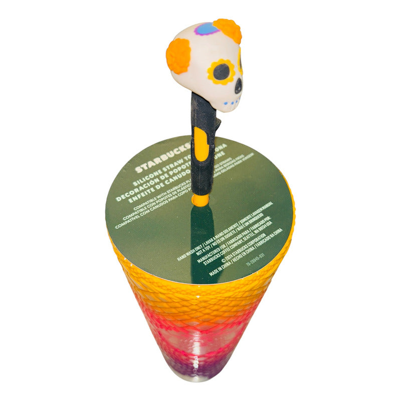Vaso Starbucks Día De Muertos Con Straw Stopper Nuevo Naranja